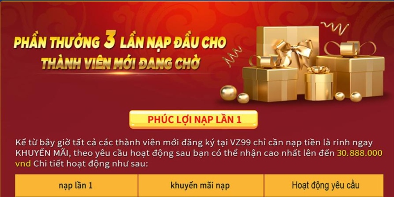 Khuyến mãi trong 3 lần nạp đầu tiên