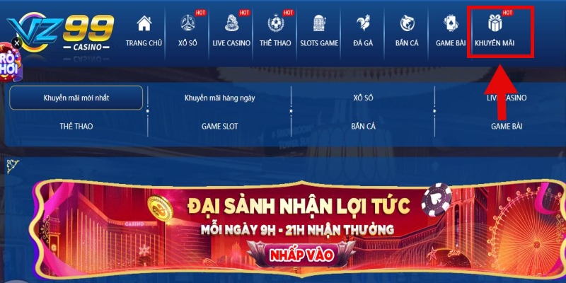 Hướng dẫn thao tác nhận khuyến mãi vz99